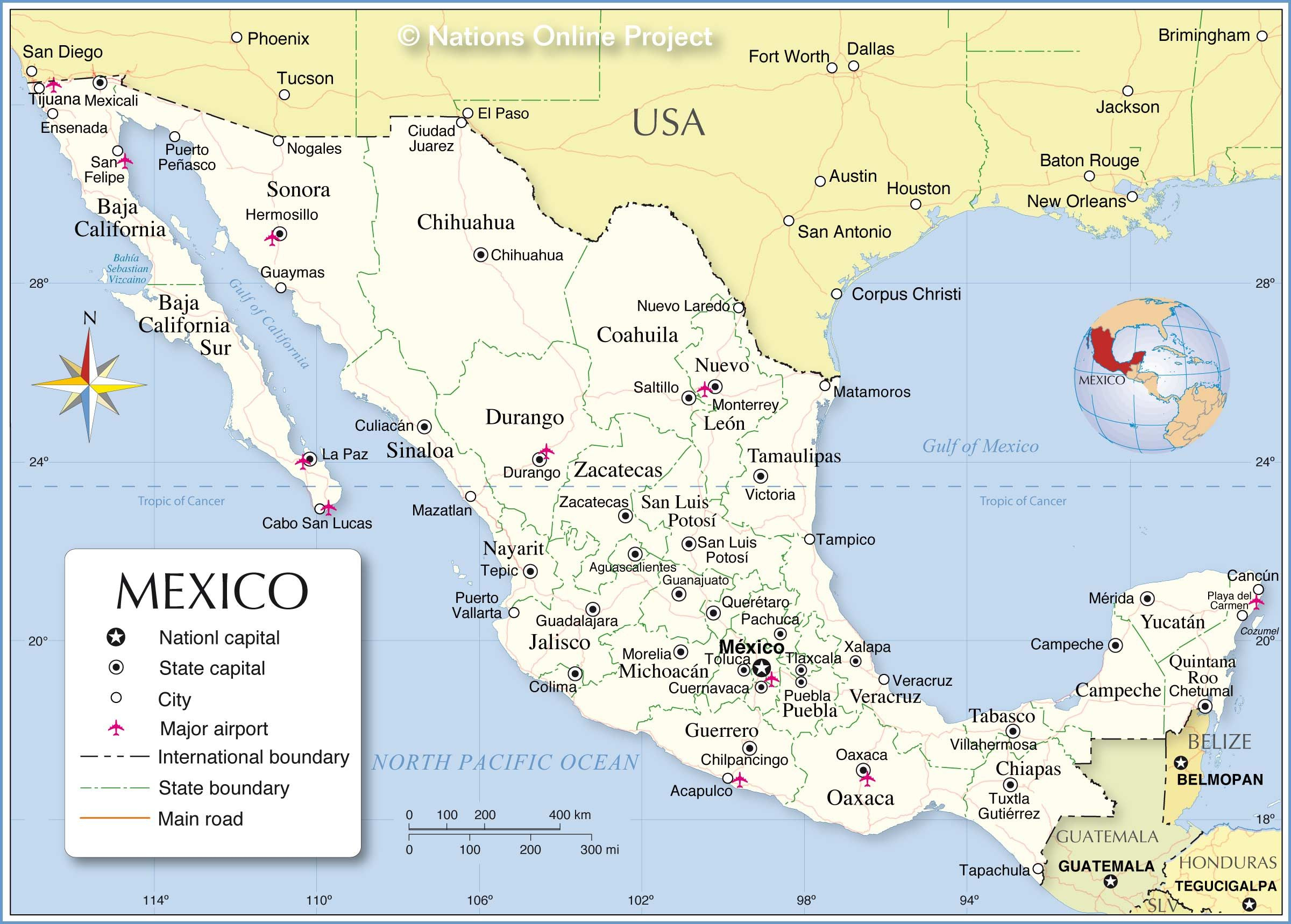 Nations Online Project Administrative Map Of Mexico Showing Mexican 