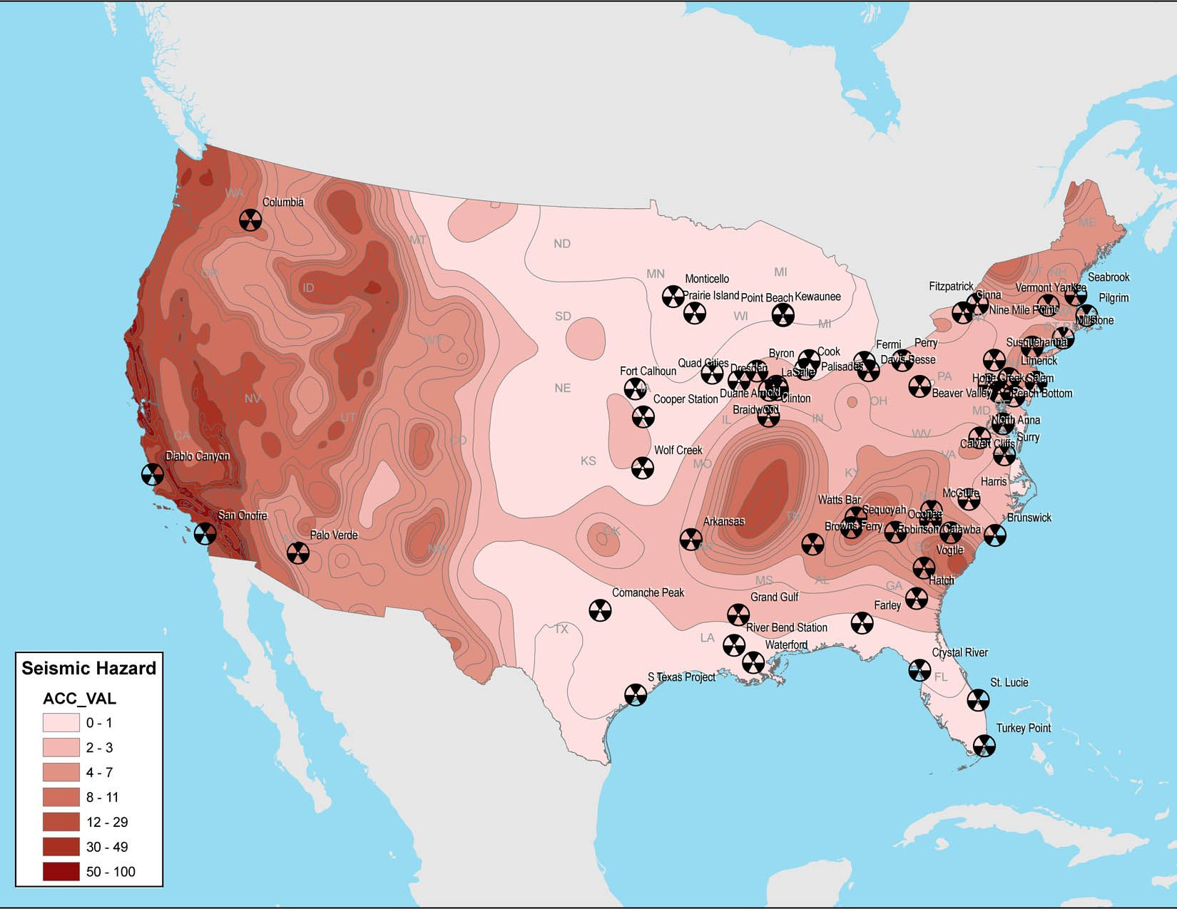 New Maps Of Nuclear Power Plants And Seismic Hazards In The United 