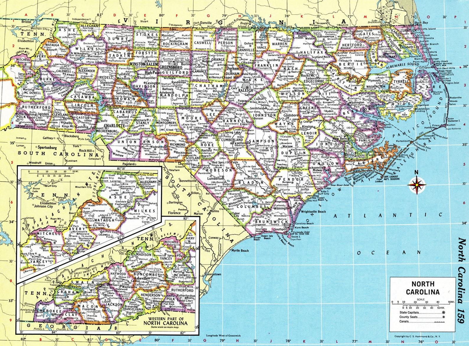 North Carolina Map Instant Download 1980 Printable Map Etsy