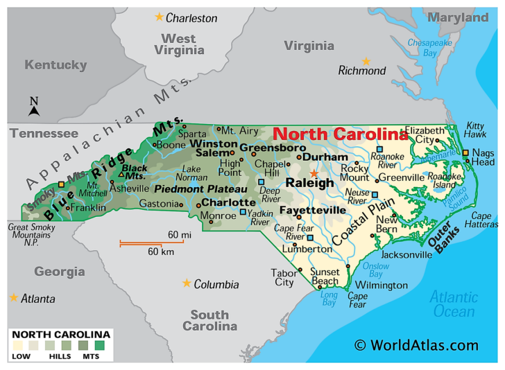 North Carolina On The Map Of USA