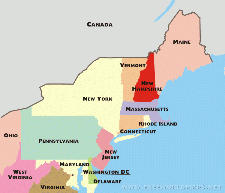 Northeastern US Political Map By Freeworldmaps