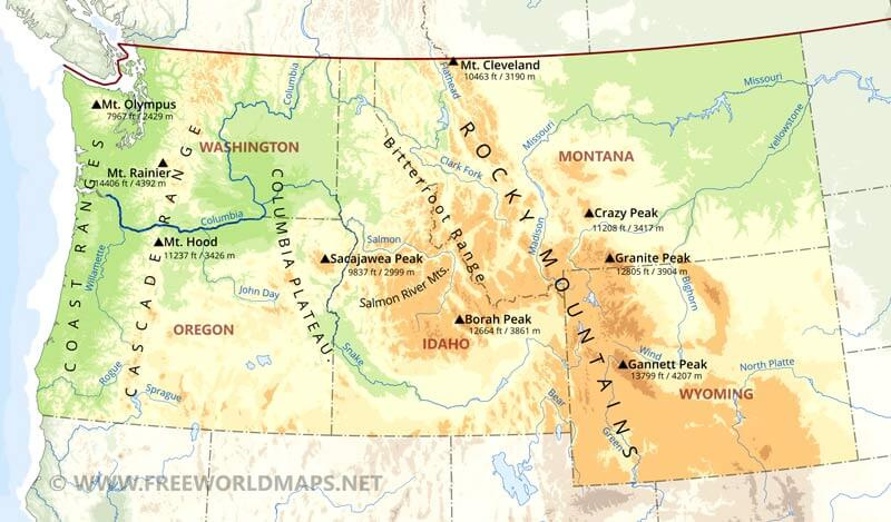 Northwestern US Physical Map