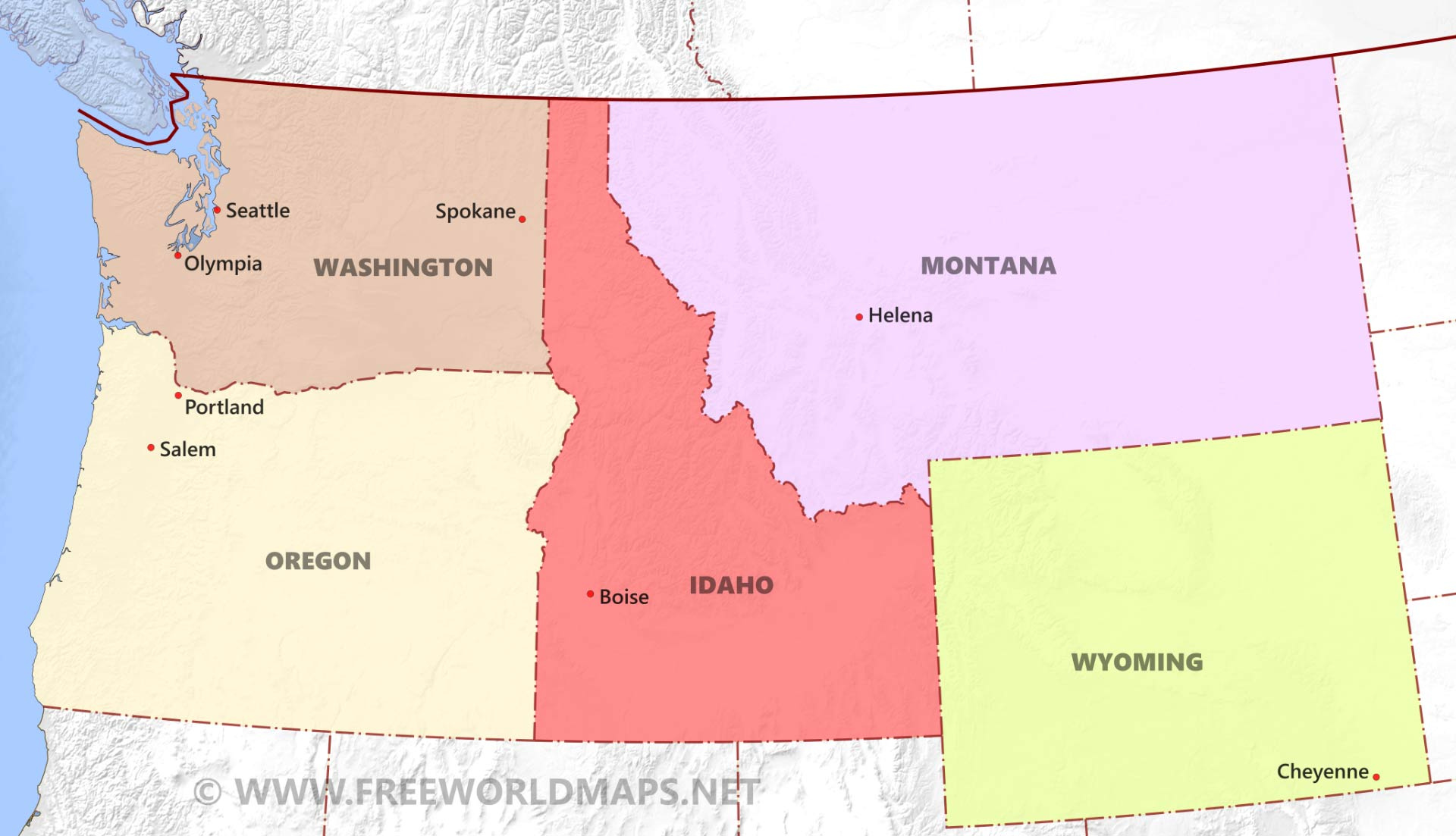Northwestern US Political Map By Freeworldmaps