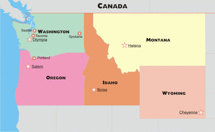 Northwestern US Political Map By Freeworldmaps