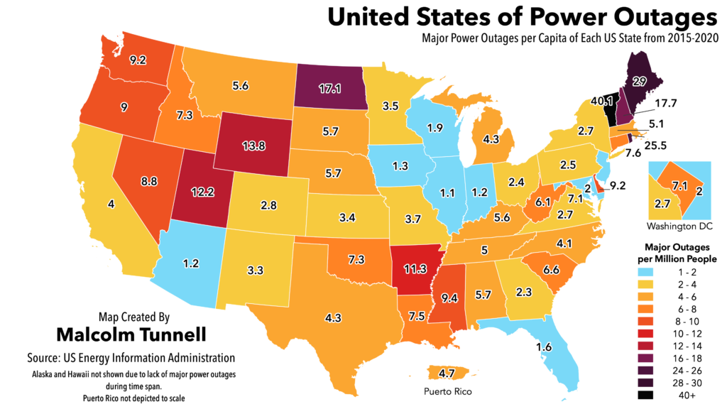 Power Outages USA Map Printable Map Of USA