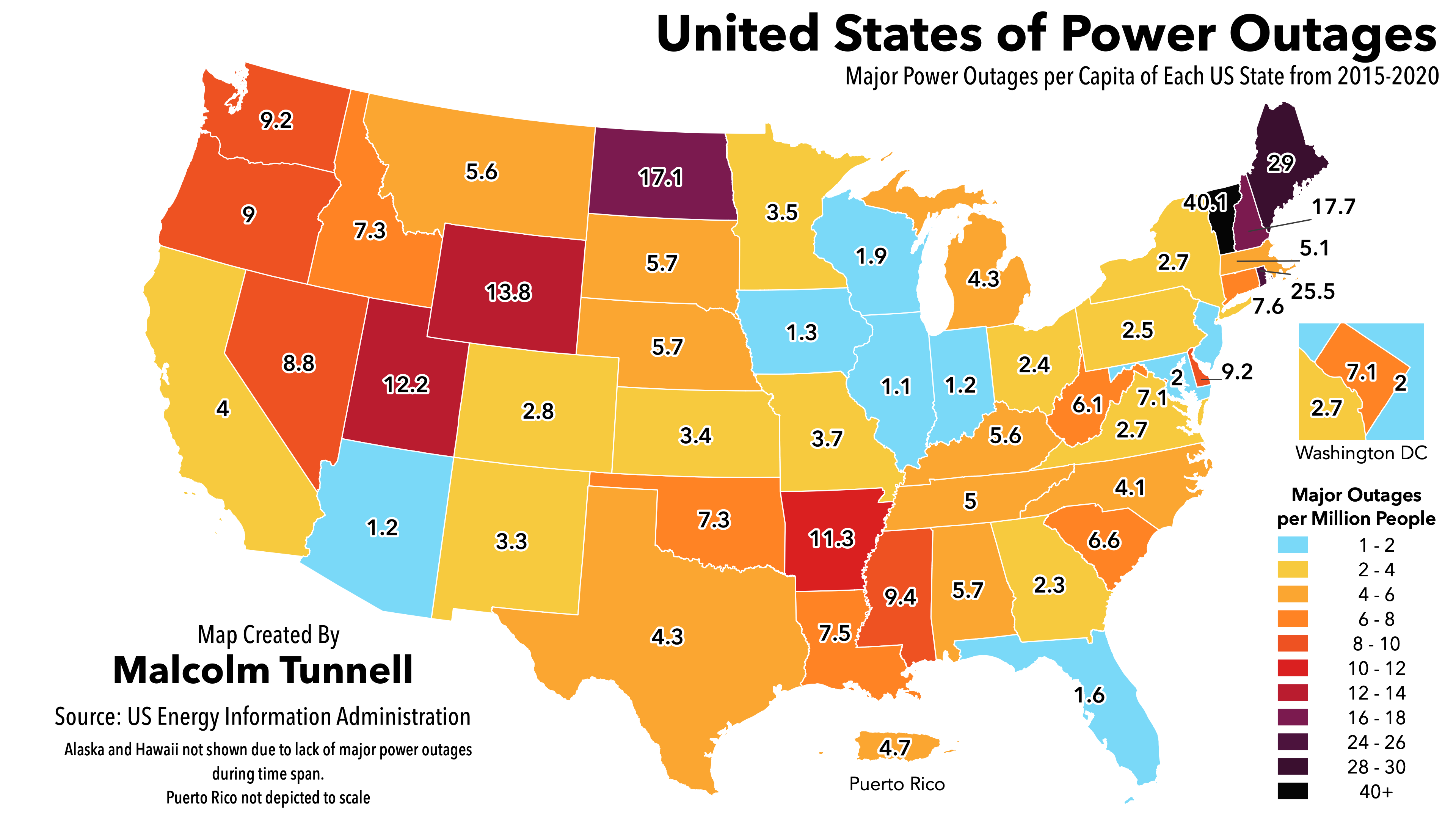  OC United States Of Power Outages Number Of Major Power Outages Per 