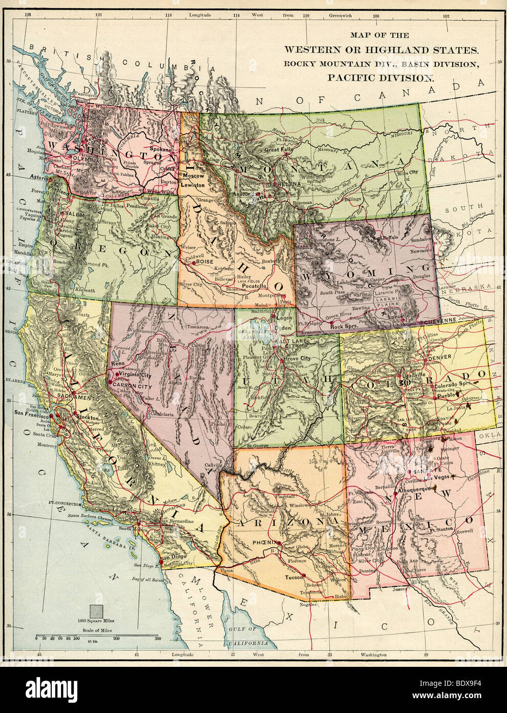 Original Old Map Of Western United States From 1875 Geography Stock 