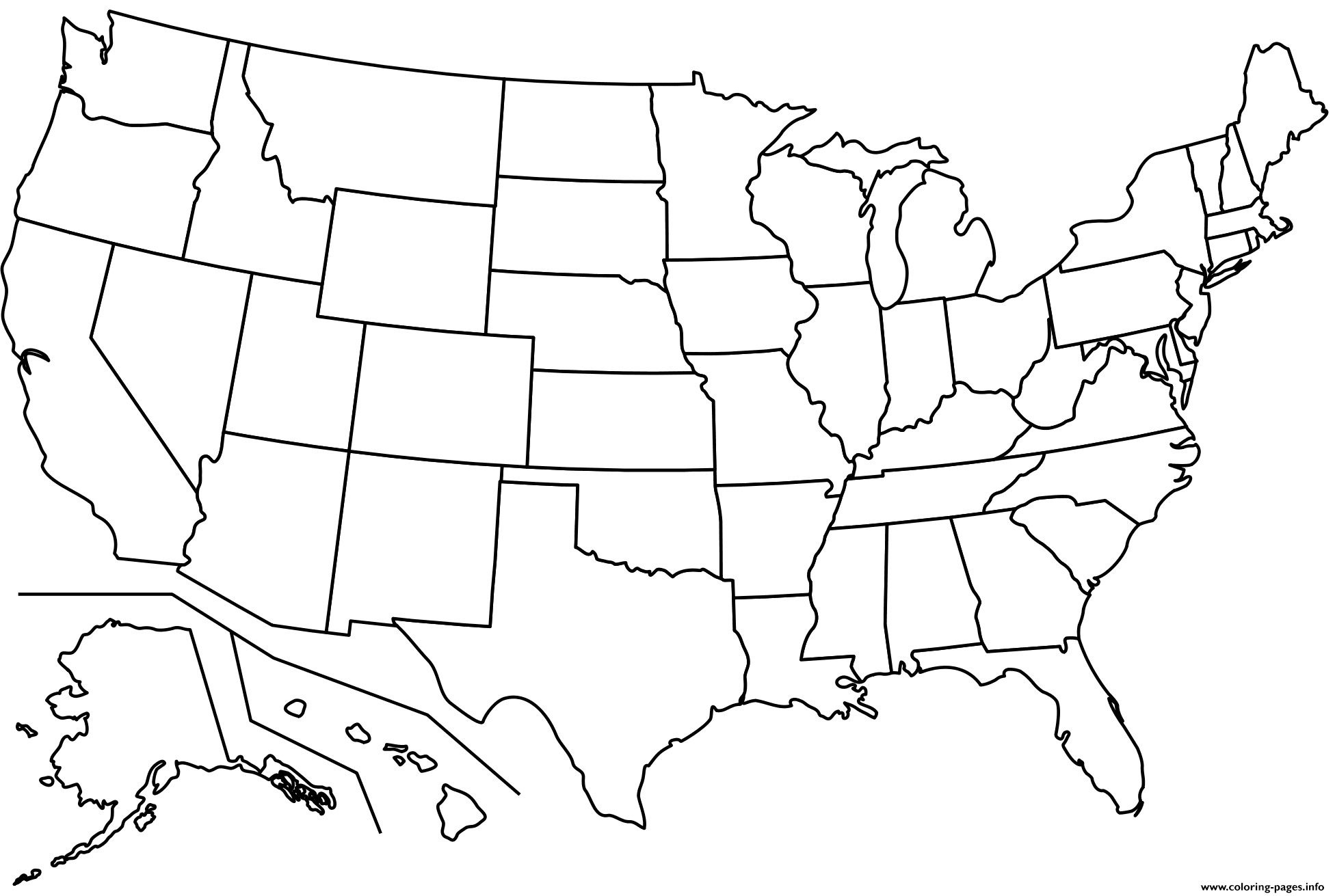 Outline Map Of Us States Coloring Pages Printable