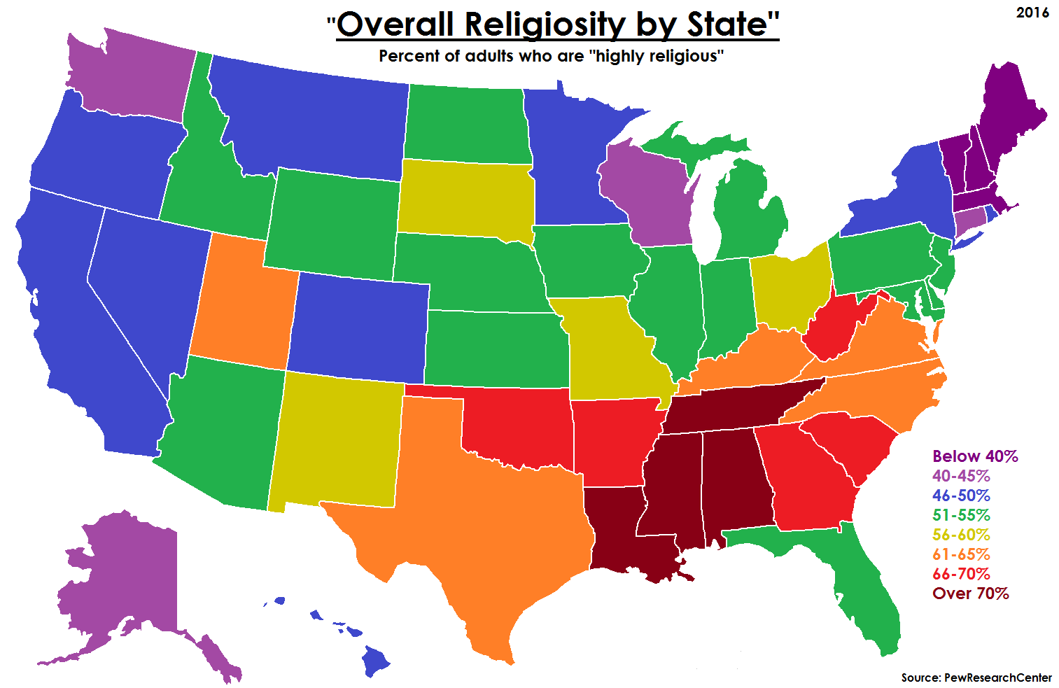 Overall Religiosity By U S State Vivid Maps