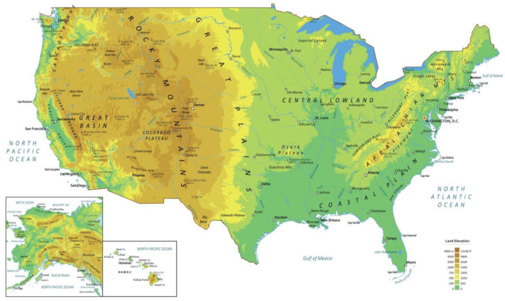 Labeled Physical Map Of The USA