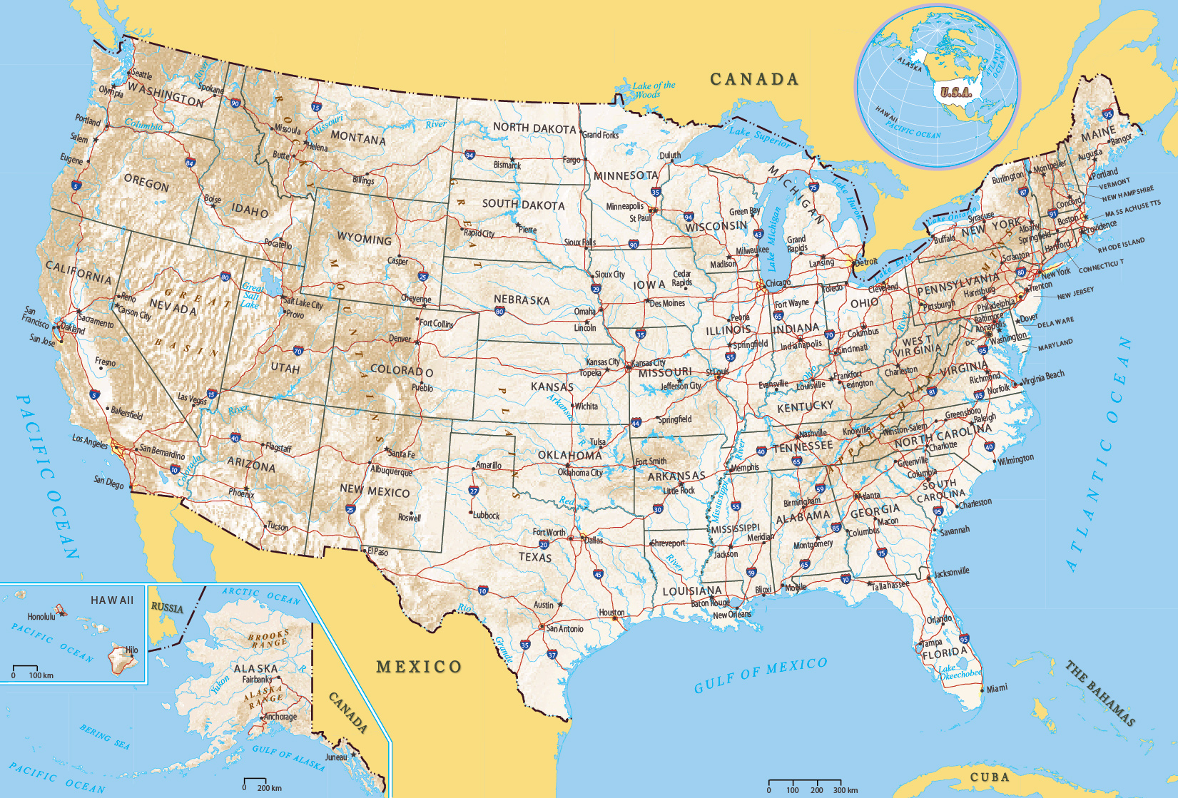 Physical Map Of Usa Printable Map Of Usa