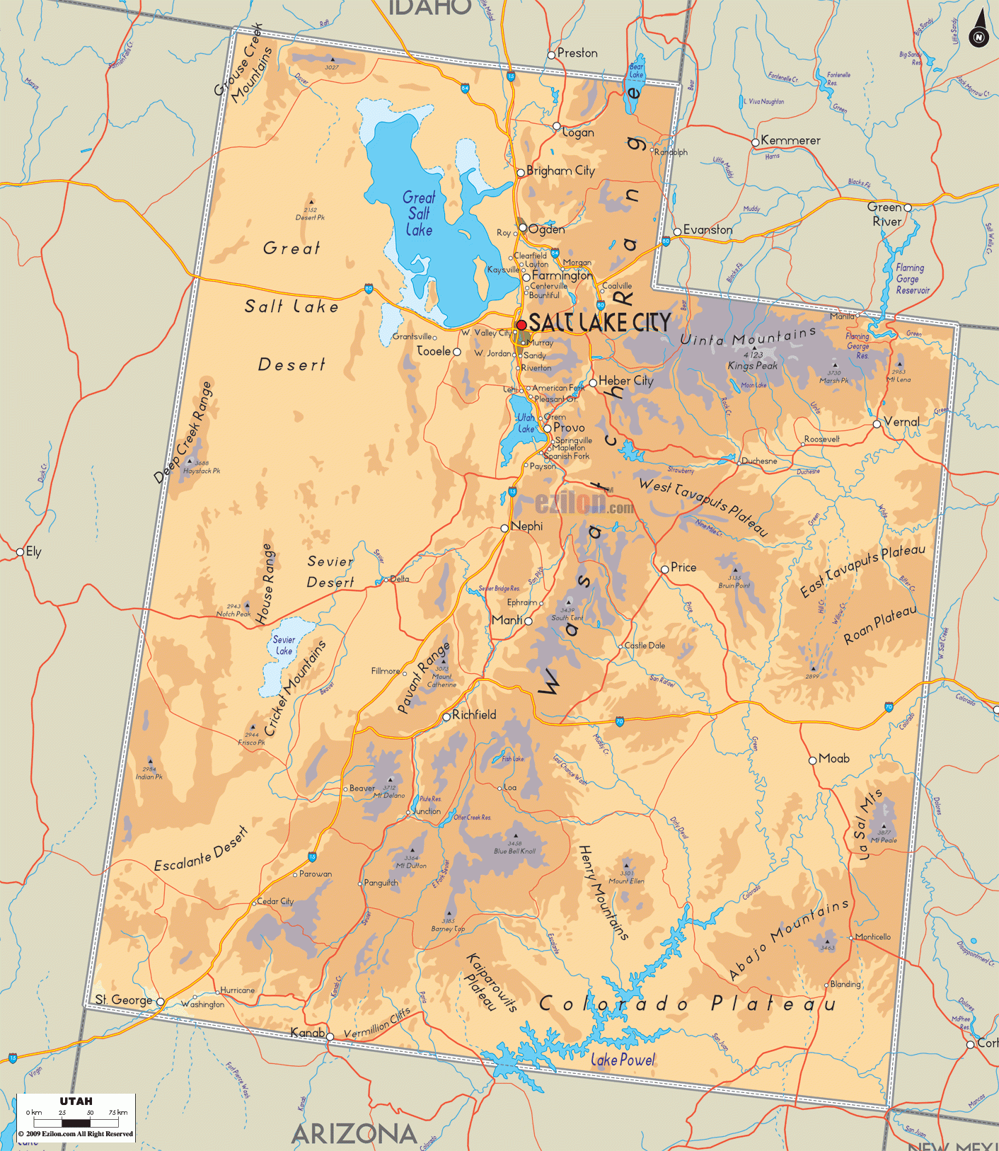 Physical Map Of Utah Ezilon Maps