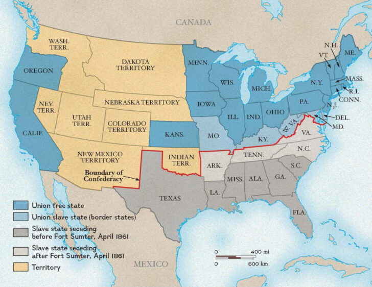Map Of USA During The Civil War