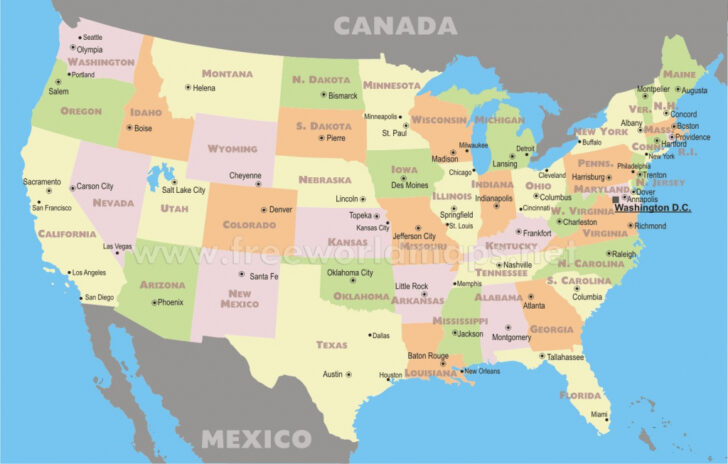 Map Of USA With Capital Cities