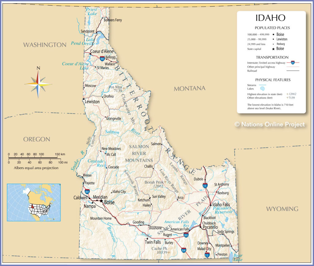 Reference Maps Of Idaho USA Nations Online Project | Printable Map Of USA