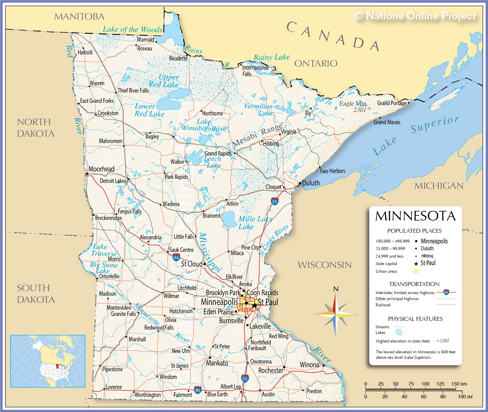 Reference Maps Of Minnesota USA Nations Online Project