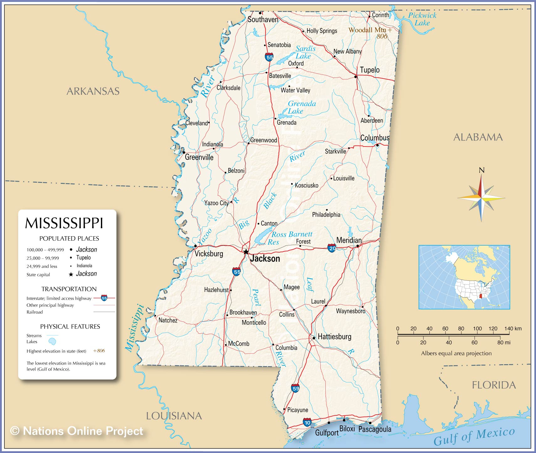 Reference Maps Of Mississippi Nations Online Project