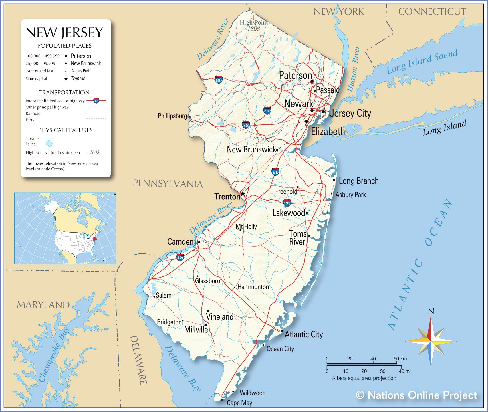 Reference Maps Of New Jersey USA Nations Online Project