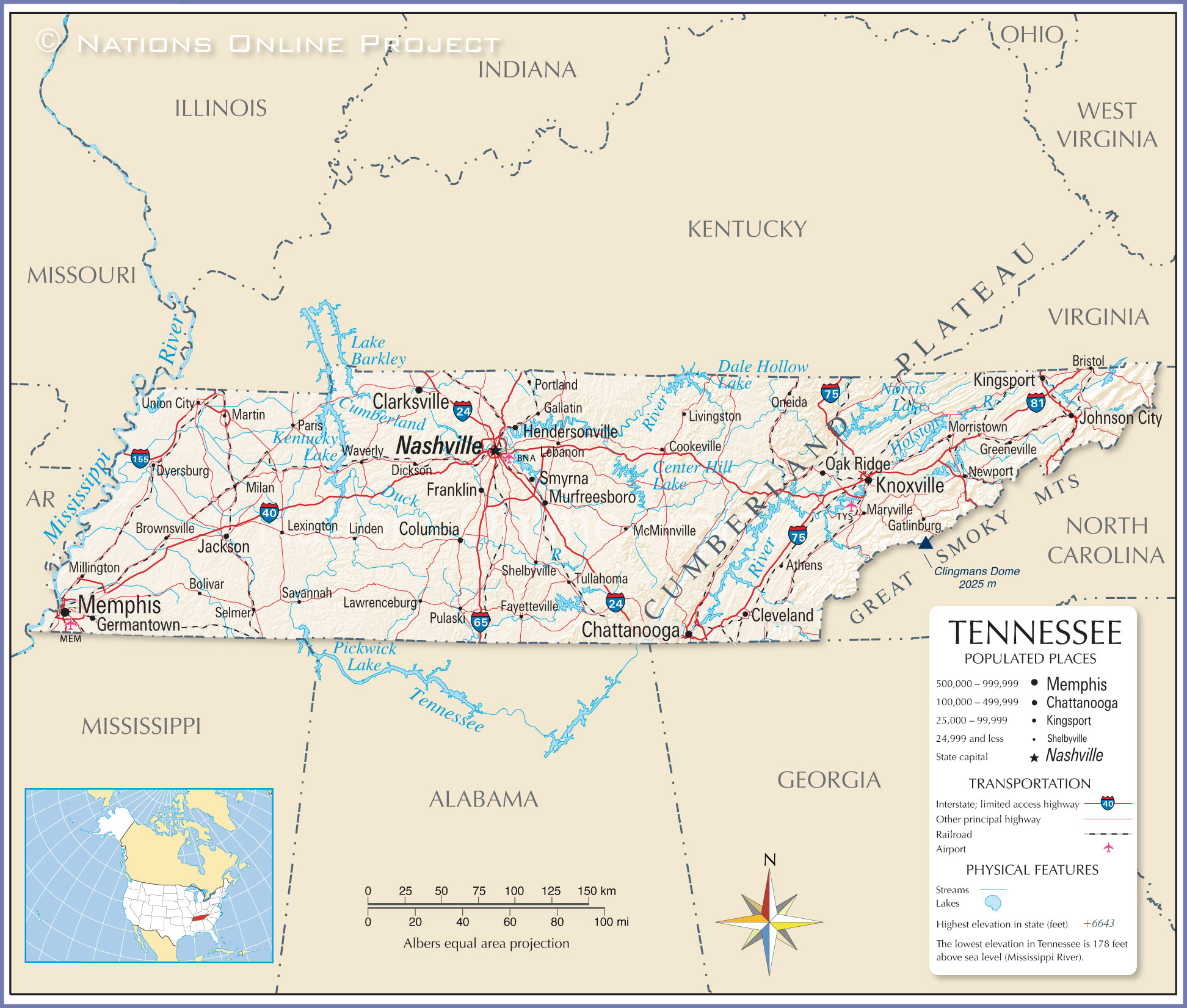 Reference Maps Of Tennessee USA Nations Online Project