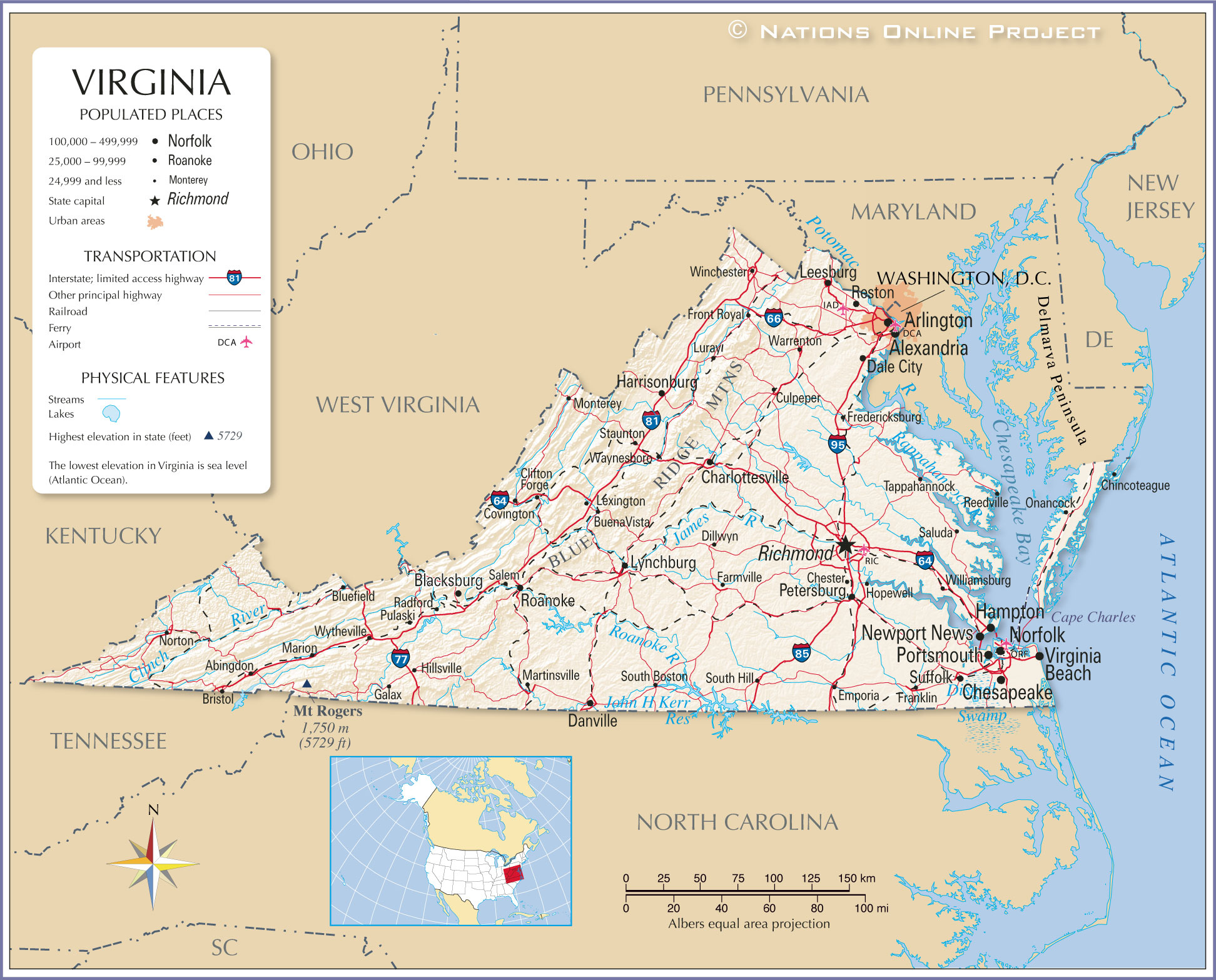 Reference Maps Of Virginia USA Nations Online Project