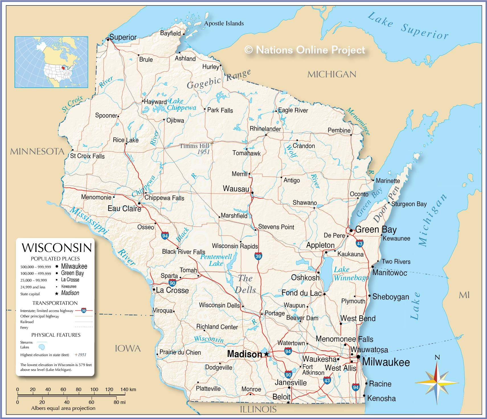 Reference Maps Of Wisconsin USA Nations Online Project