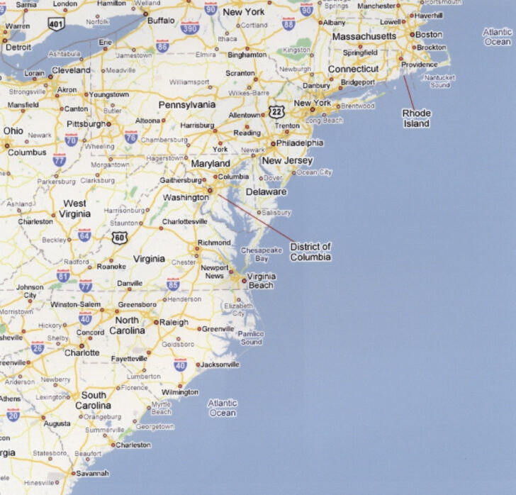 Road Map Of East Coast USA