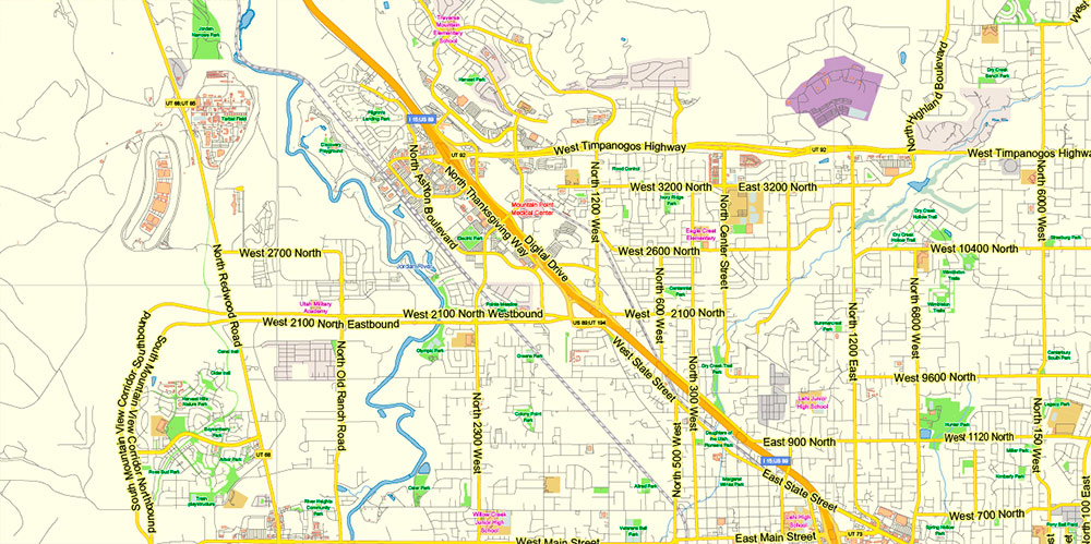 Salt Lake City Utah US PDF Map Vector Exact City Plan Low Detailed 