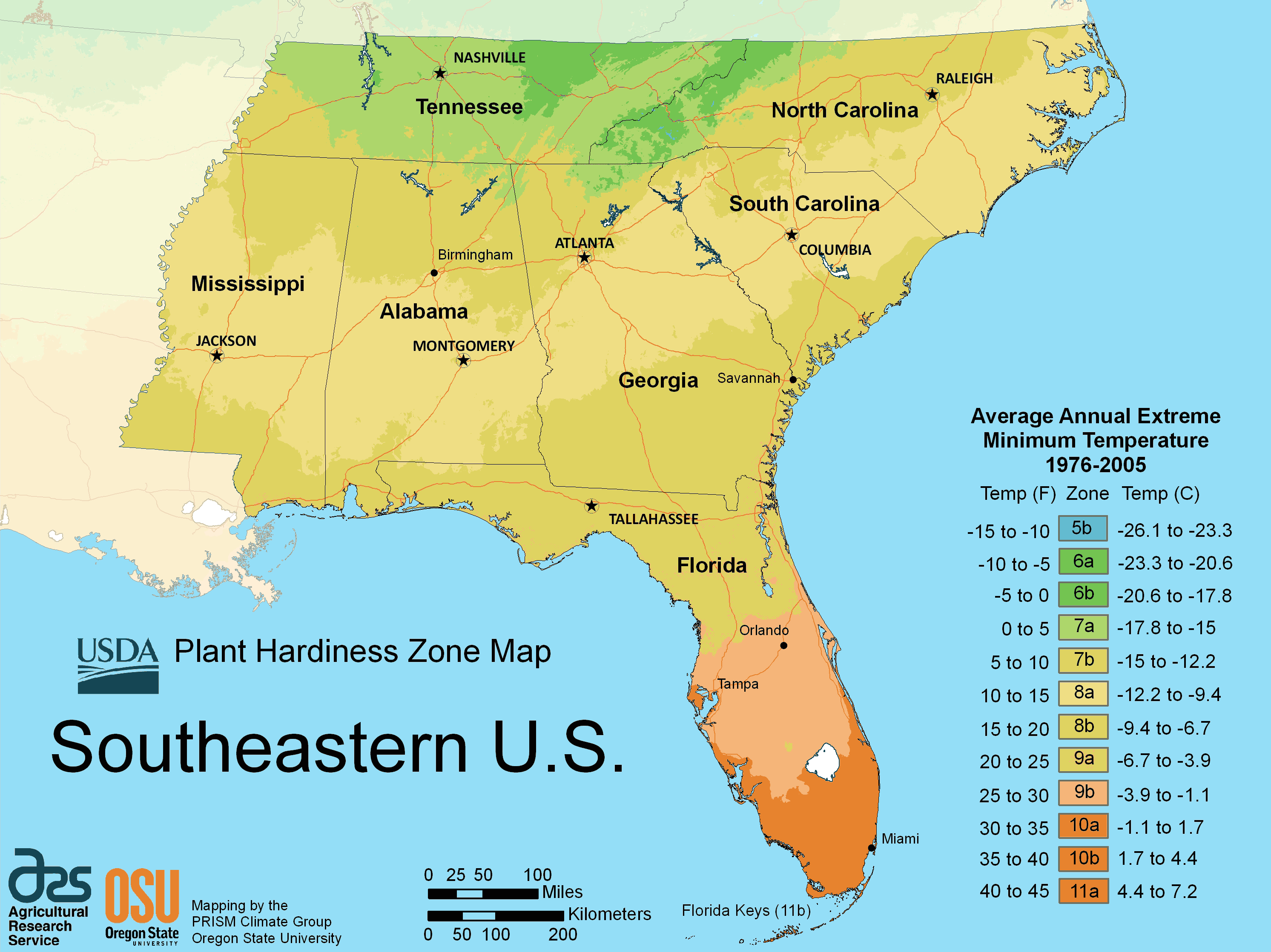 South East Us Plant Hardiness Zone Map Mapsof
