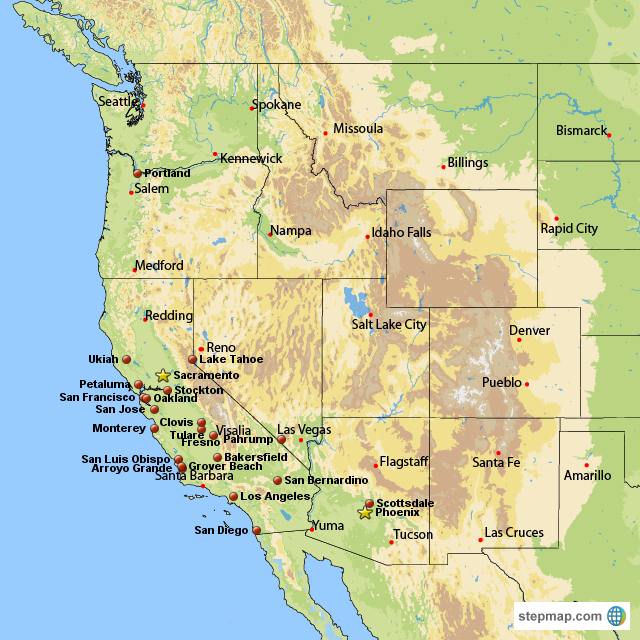 StepMap West Coast Map Landkarte F r USA