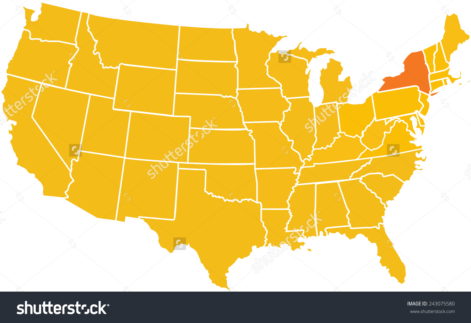 Stock photo map of the continental united states with the state of new 