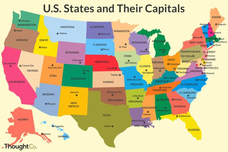 Map Of The USA With Capitals And State Names | Printable Map Of USA