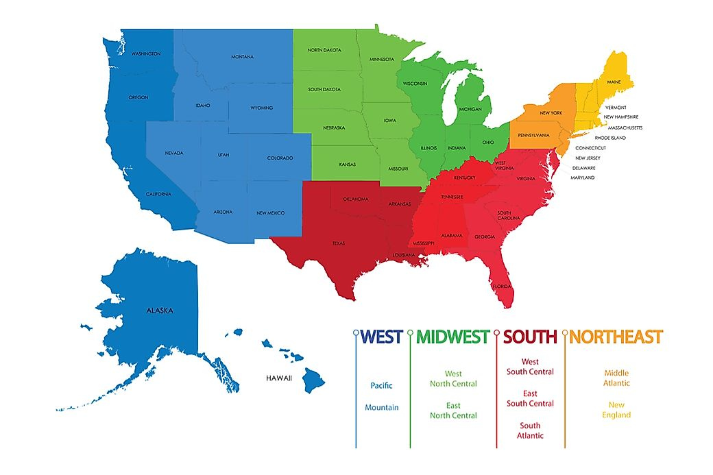 The Officially Recognized Four Regions And Nine Divisions Of The United 