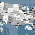 This Decor Map Contains The Names Of All International Airports In USA