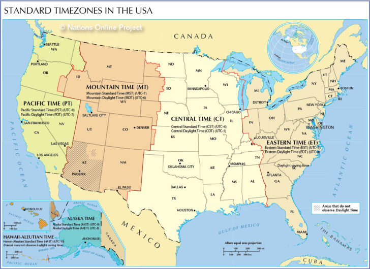 Map Showing Time Zones USA