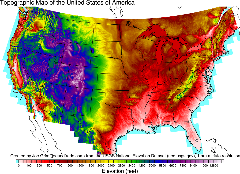 Topographic Map Of The United States Of America United States Map 