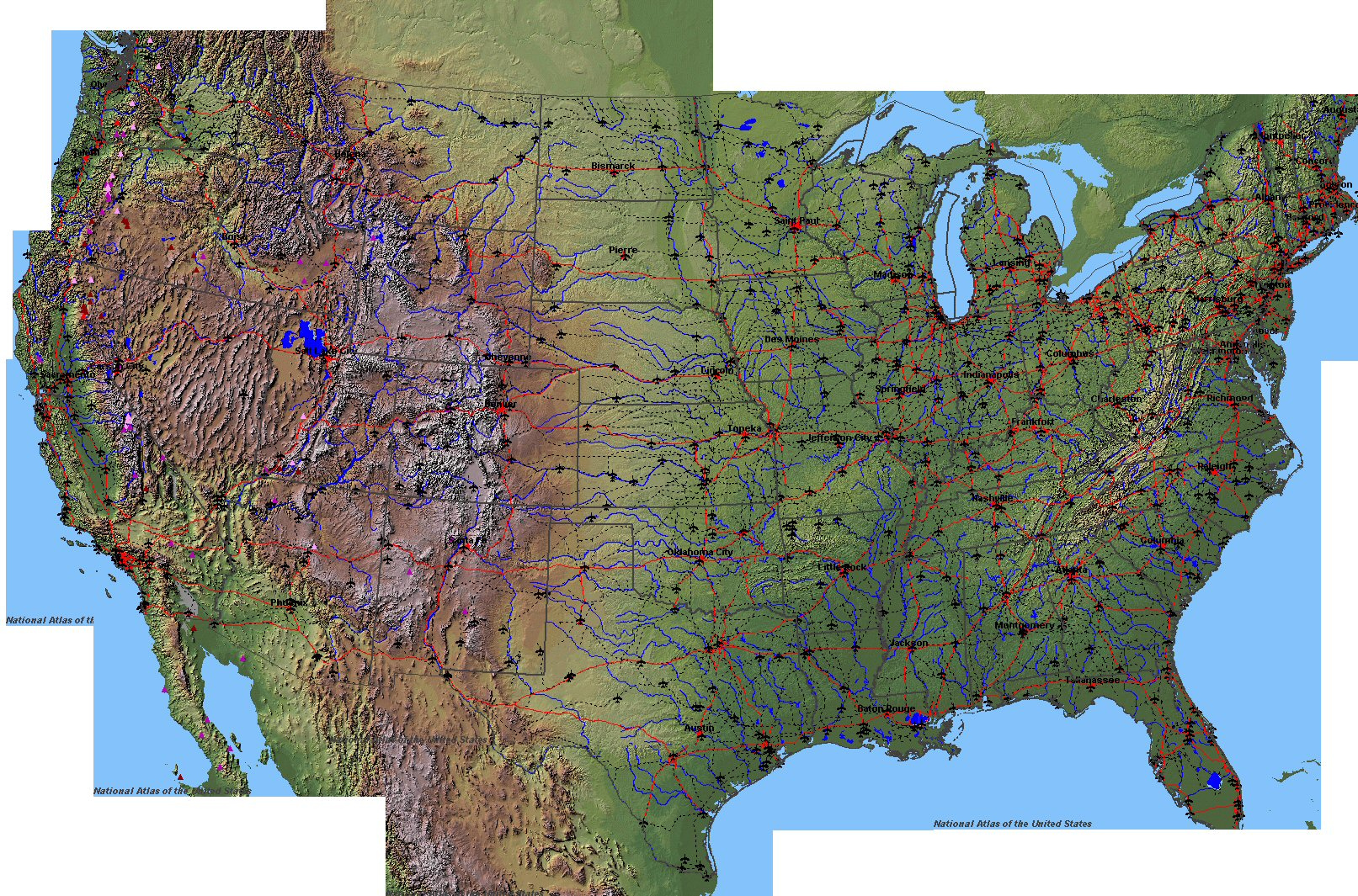 Topographic Map Of United States With Cities