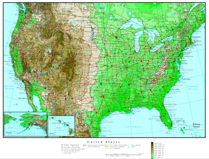 Elevation Topographic Map Of USA