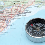Travel Destination New York United States Map With Compass Stock
