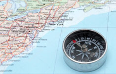 Travel Destination New York United States Map With Compass Stock