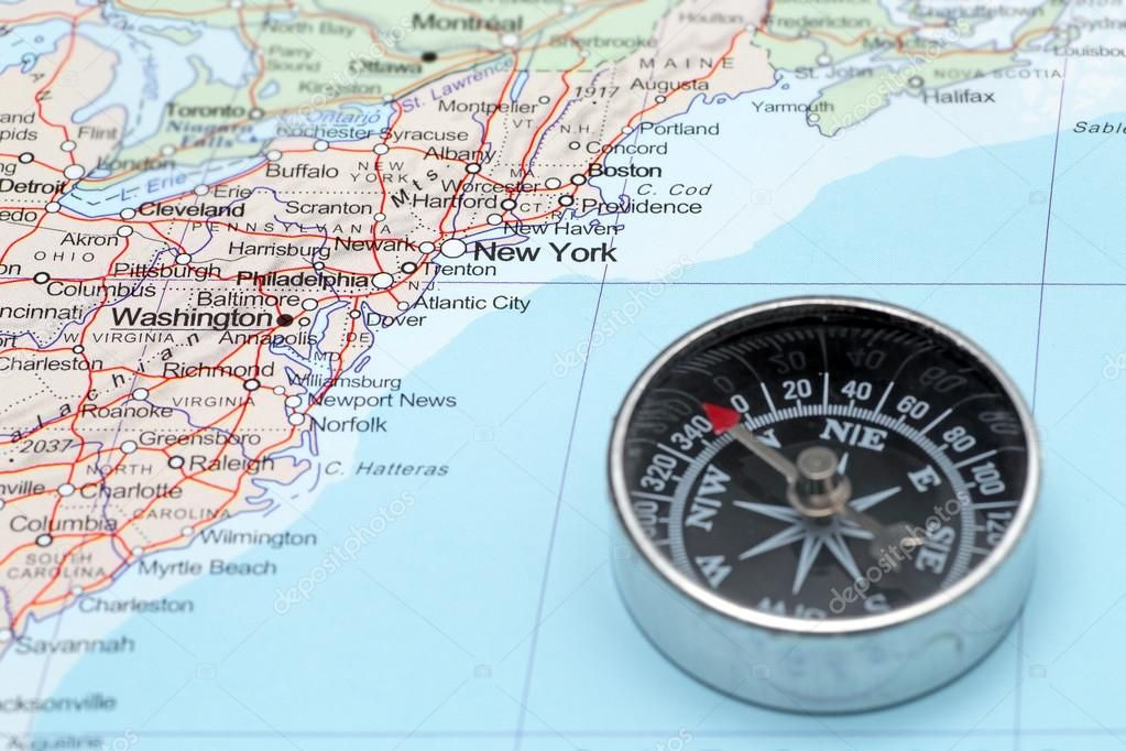 Travel Destination New York United States Map With Compass Stock 