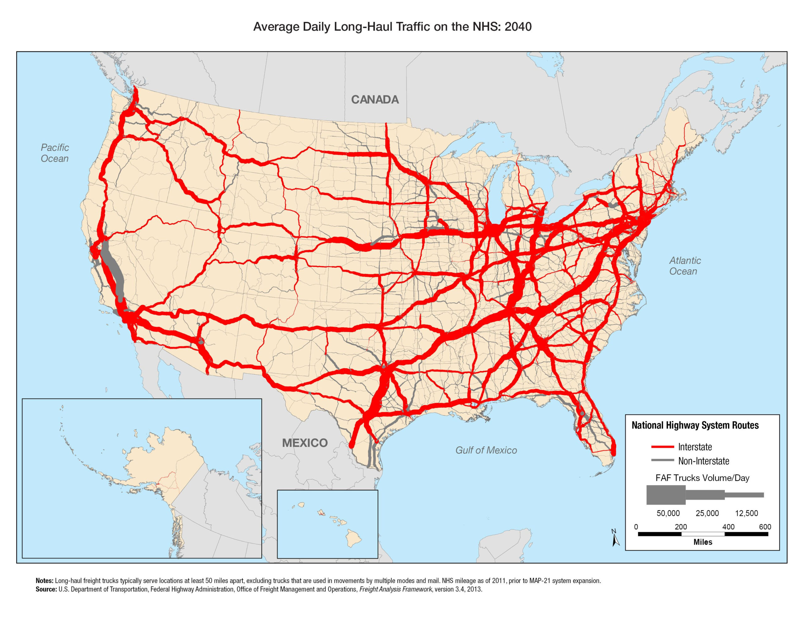 Truck Routes 2040 By US DOT Map Usa Freight Map Illustrated Map ...