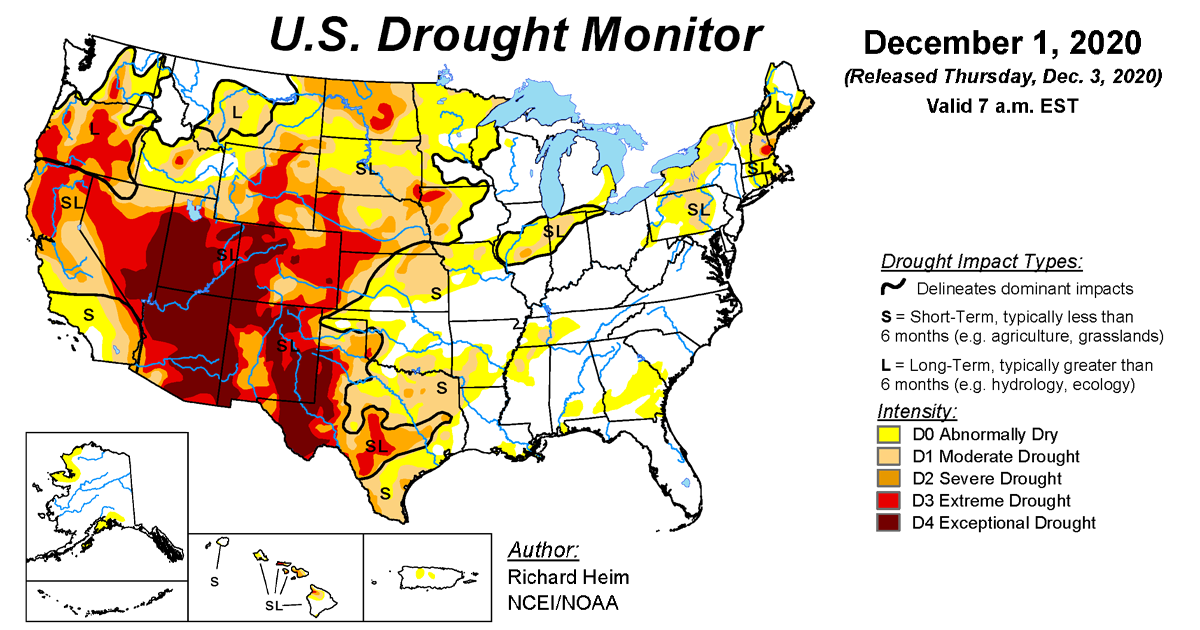 U S Drought Monitor Update For December 1 2020 National Centers For 