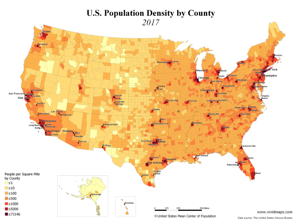 U S Population Density 1990 2017 Vivid Maps | Printable Map Of USA