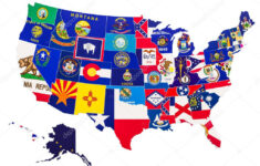 United States America Map State Flags Rendering Isolated White