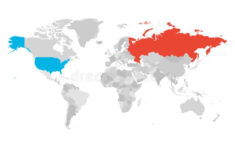 united states and russia highlighted on political map of world vector 2 United States And Russia Highlighted On Political Map Of World Vector