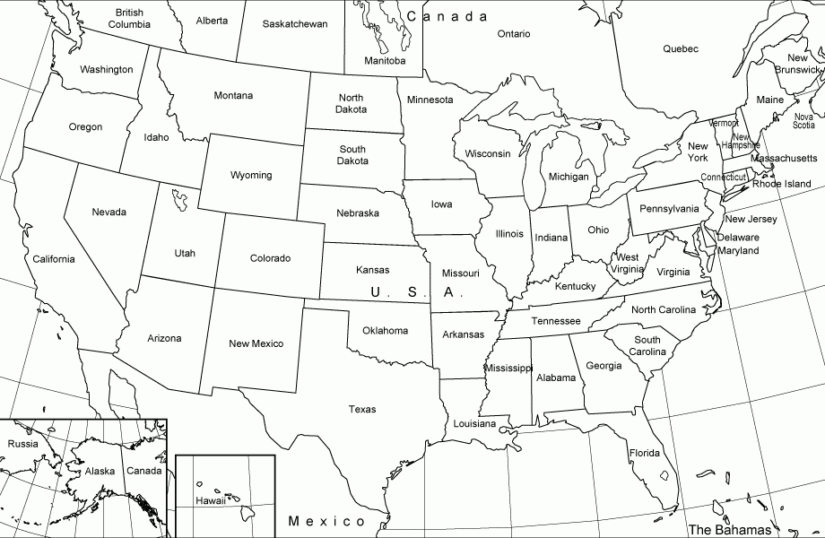 United States Black And White Outline Map