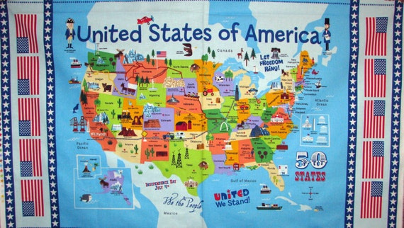 United States Map Panel 50 States Landmarks Tourist Sites