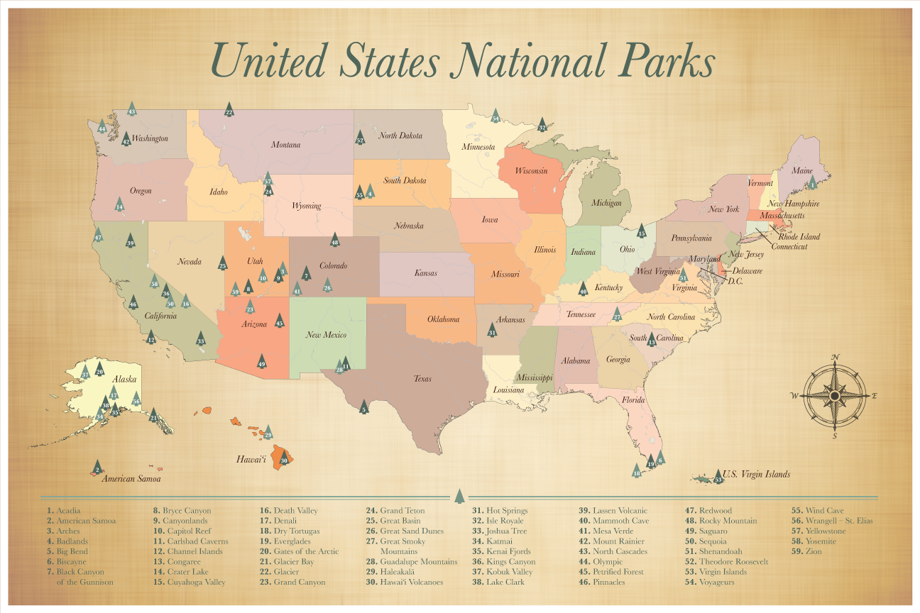 United States National Parks Map Push Pin Map Of The US National Parks