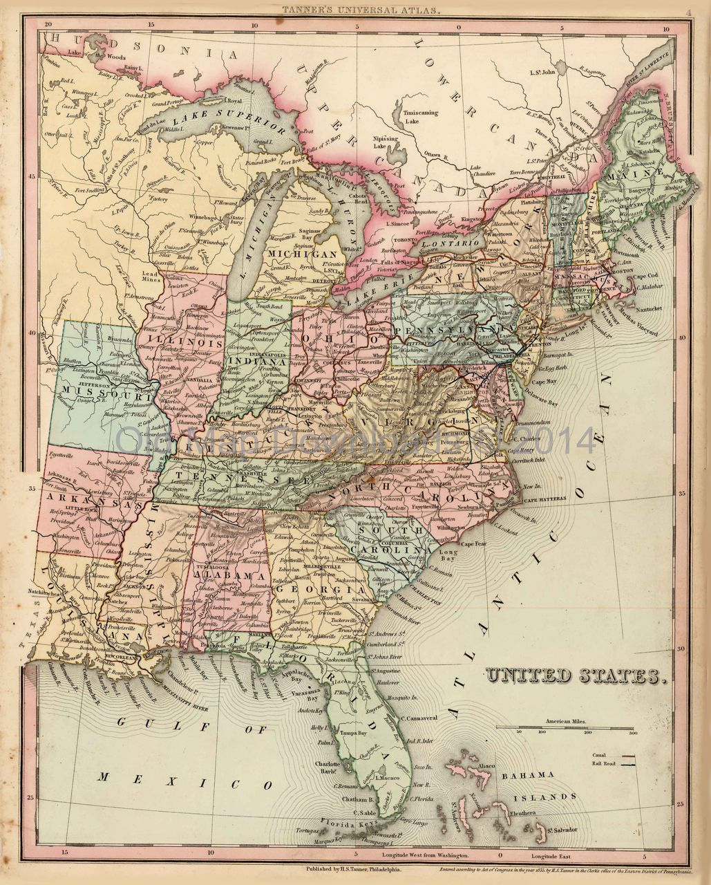 United States Old Map USA Tanner 1836 Digital Image Scan Download 