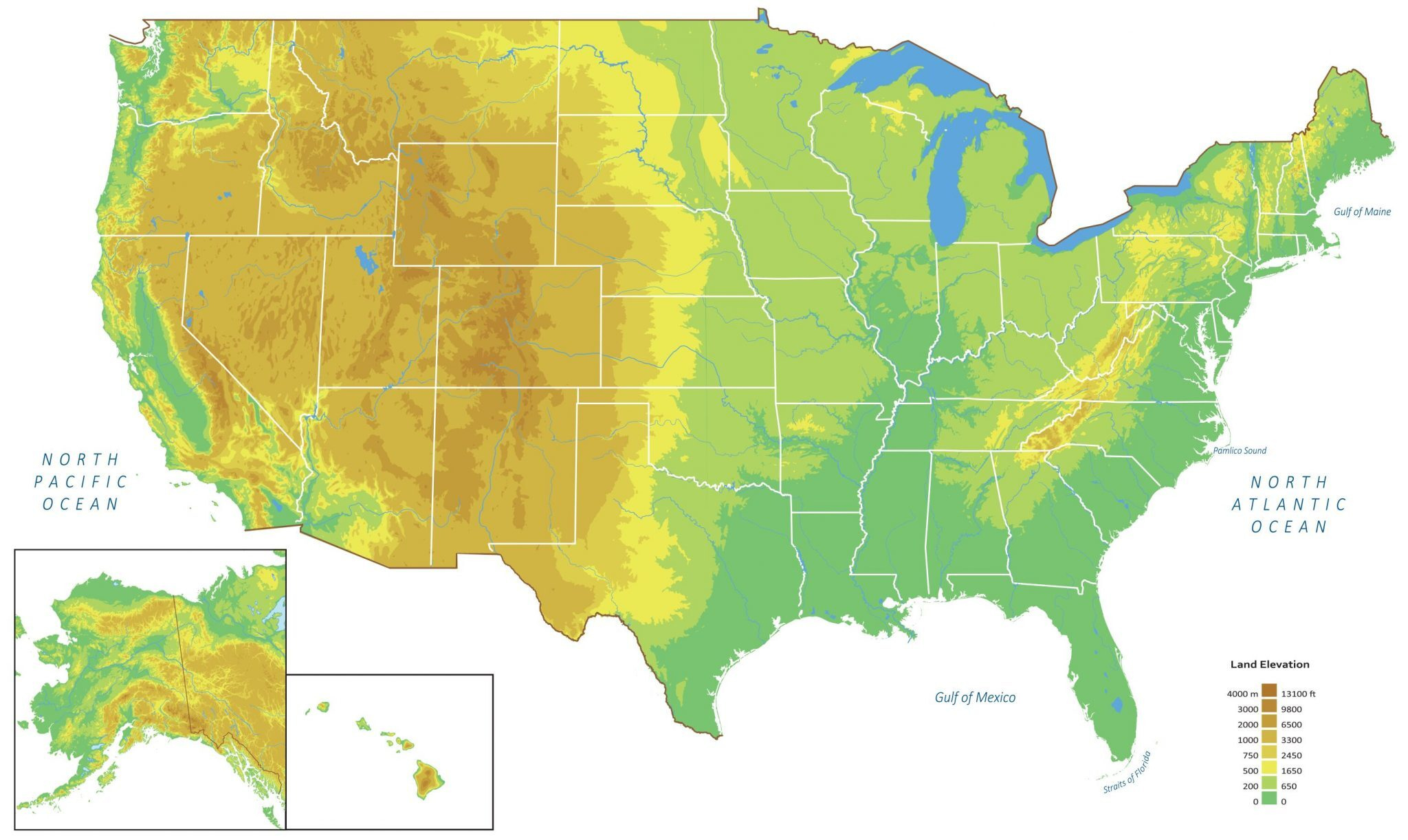 US Elevation Map And Hillshade GIS Geography